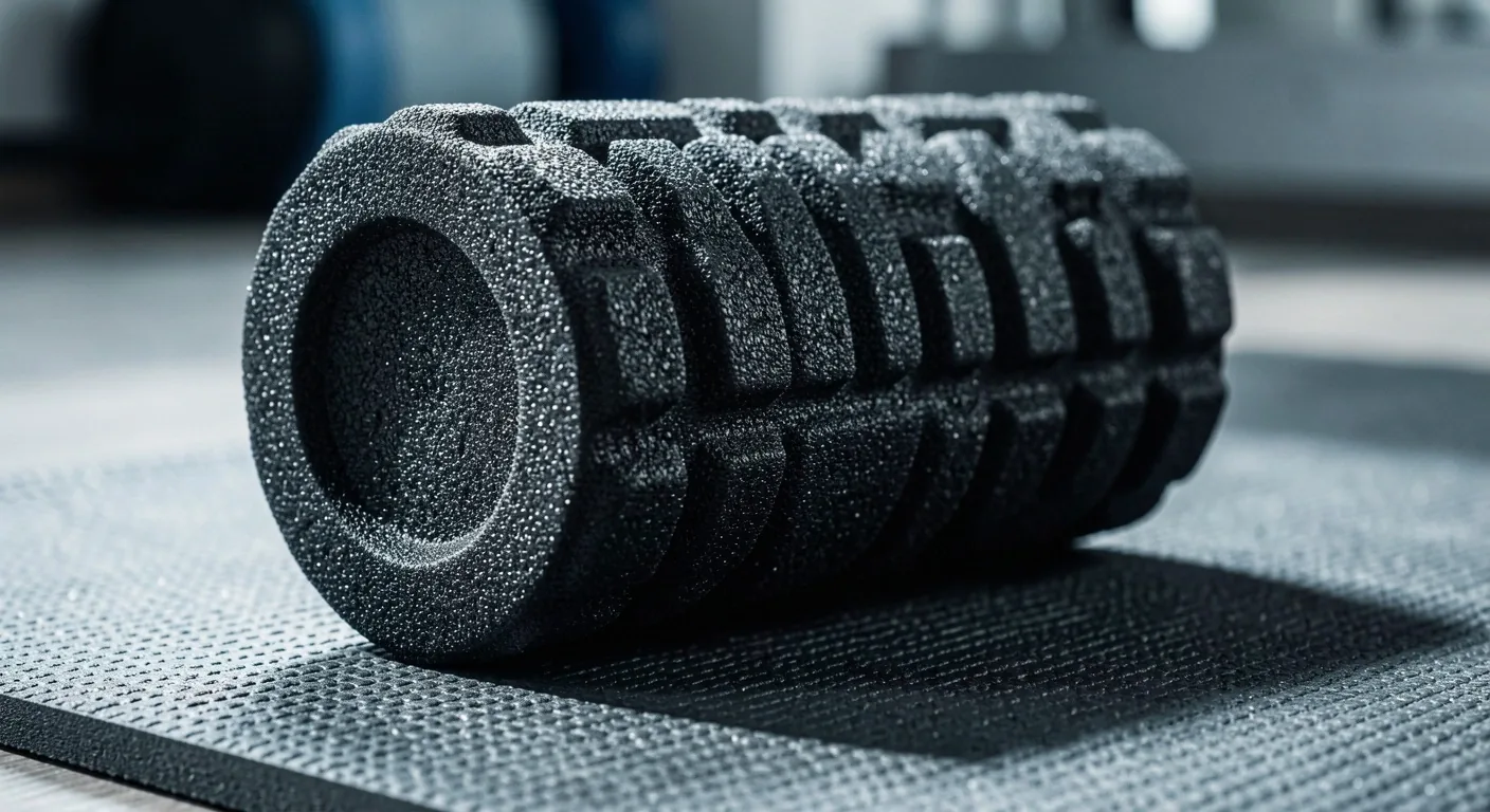 High-density foam roller on a textured mat