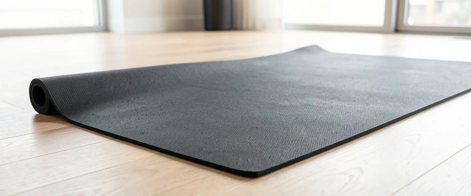 Yoga mat on a wooden studio floor