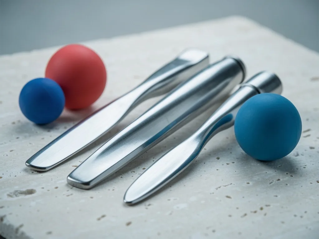 Myofascial release tools on a studio surface
