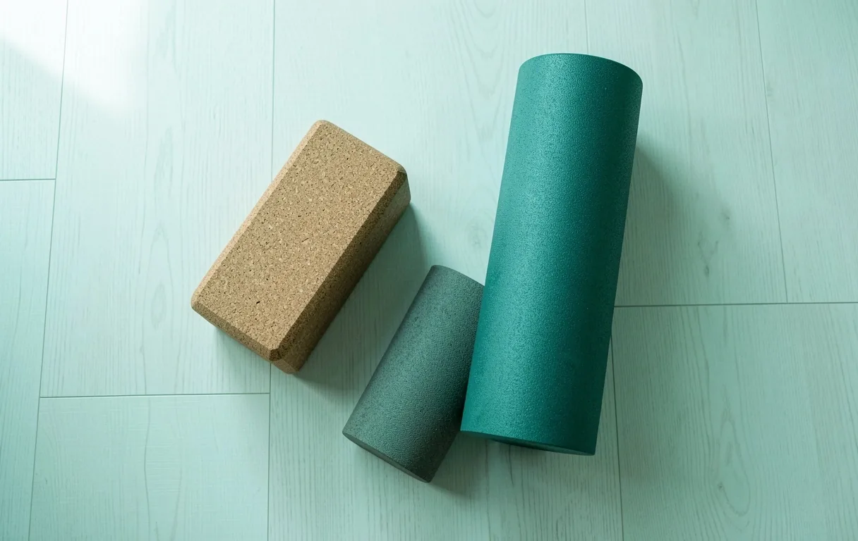 Yoga blocks and firm roller for back stretching
